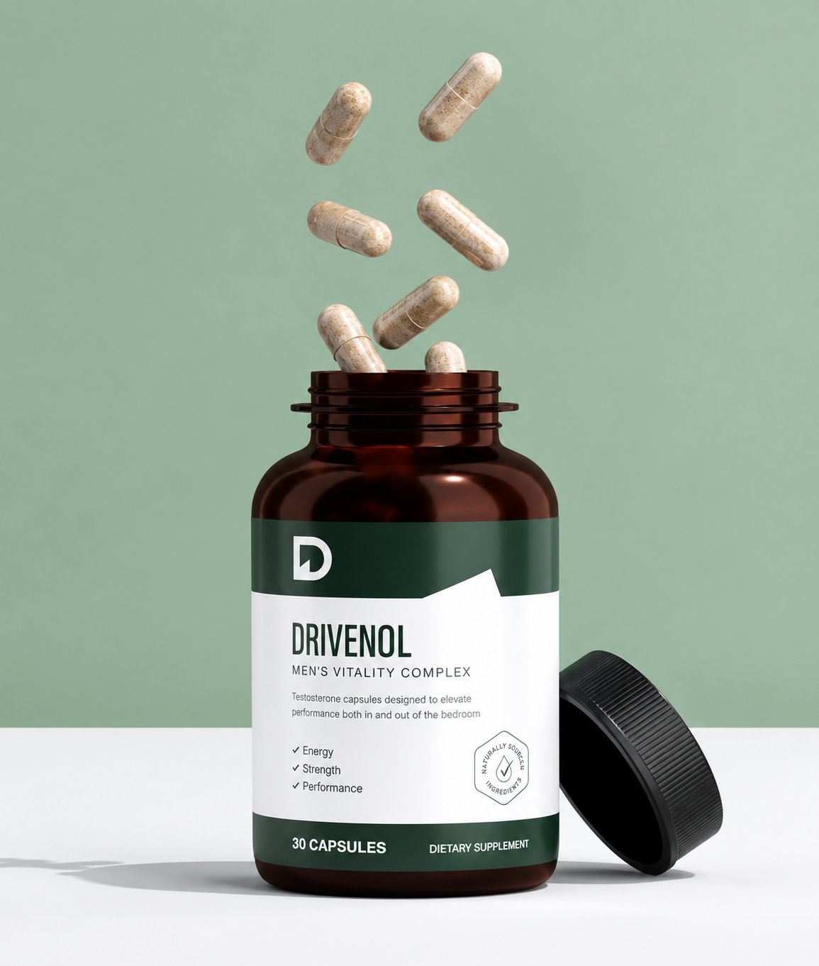 Drivenol capsules being poured from the bottle